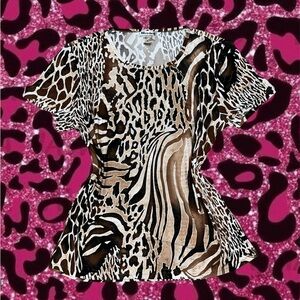 Animal Print Short Sleeve Women's Top - Brown/Black